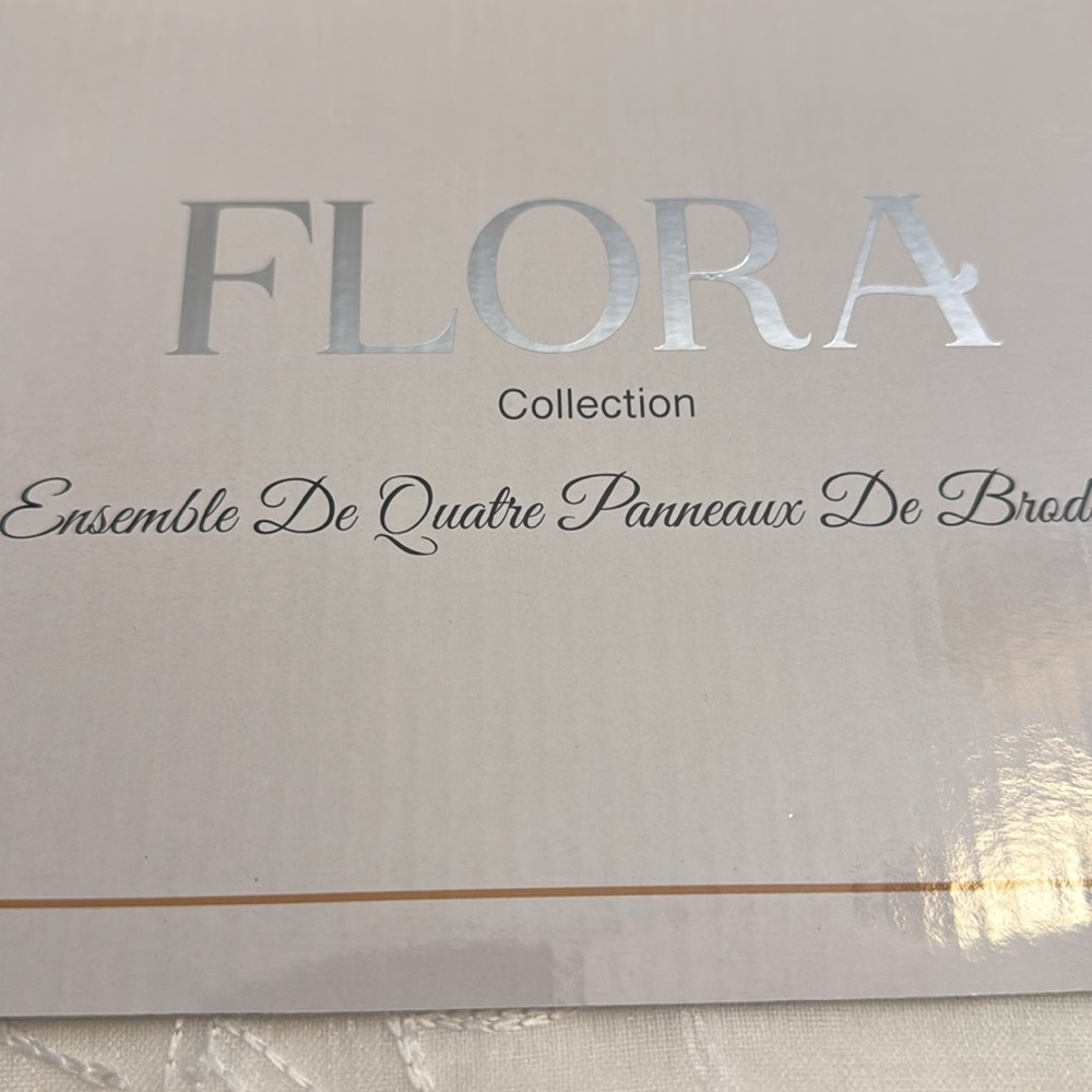 FLORA Collection Set Of 4 Embroidery Panels - White -37"x84" - Picture 7 of 13